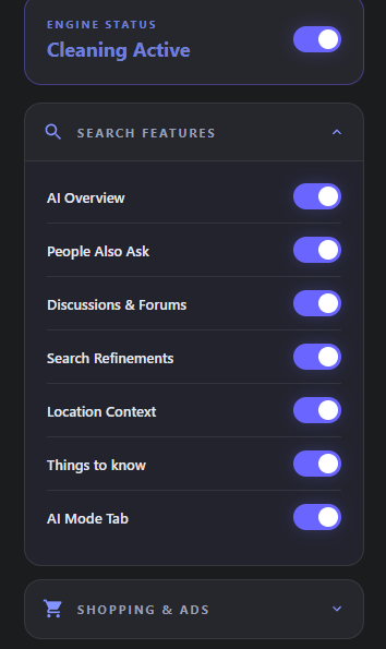 Search Cleaner removing AI Overview from Google Search