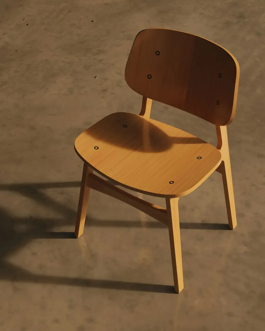 The side chair in warm light on a concrete floor