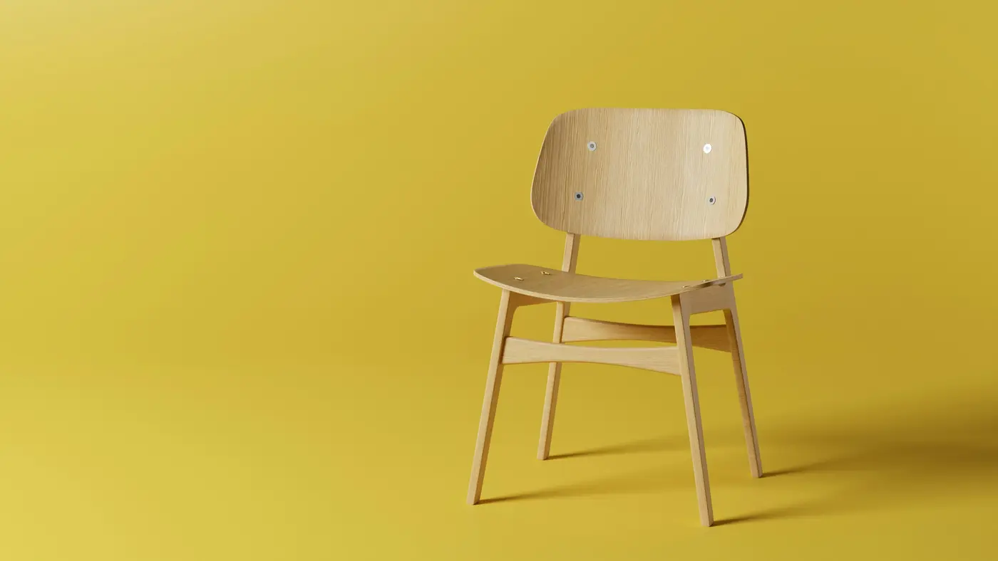 The No. 1 Side Chair in white oak against a yellow wall