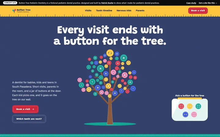 Button Tree Pediatric Dentistry concept site, home page