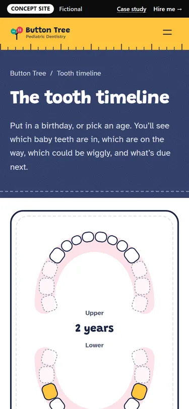 Button Tree Pediatric Dentistry: Tooth timeline on a phone