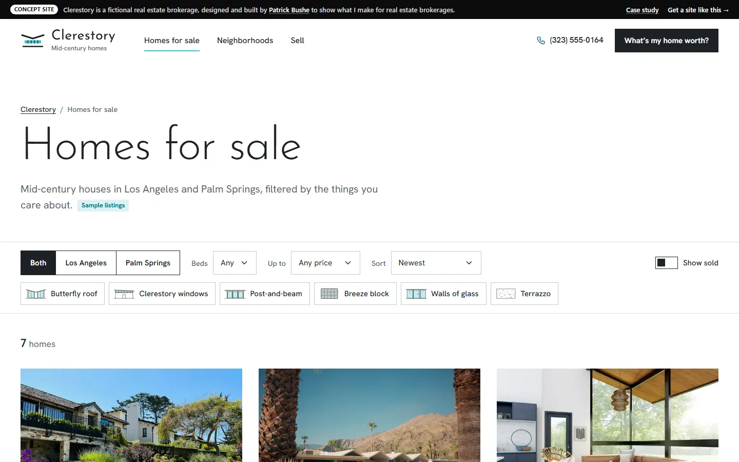 Clerestory: Homes for sale on a desktop screen