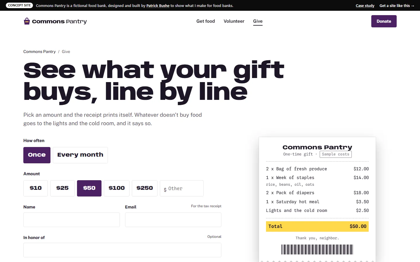 Commons Pantry: Give on a desktop screen