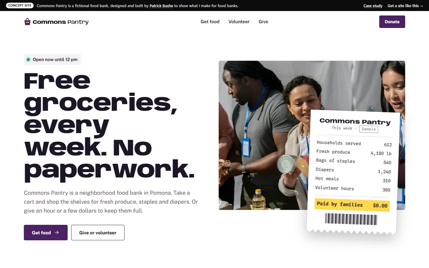 Commons Pantry home page on a desktop screen