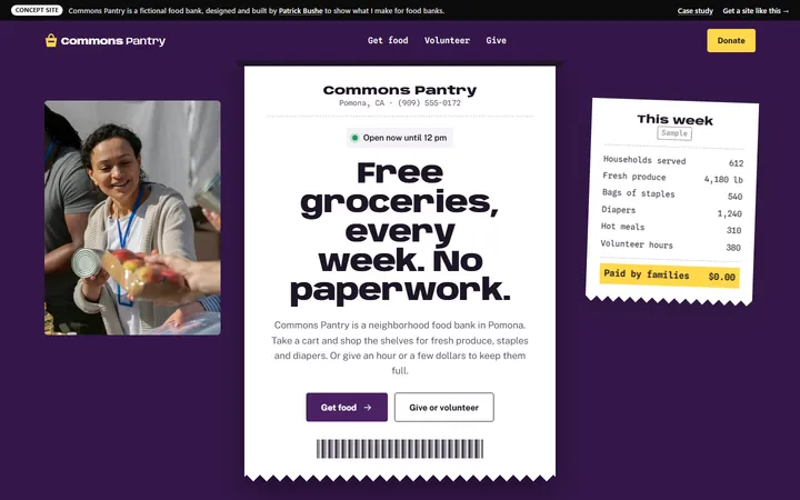 Commons Pantry concept site, home page