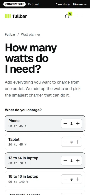 Fullbar: Watt planner on a phone