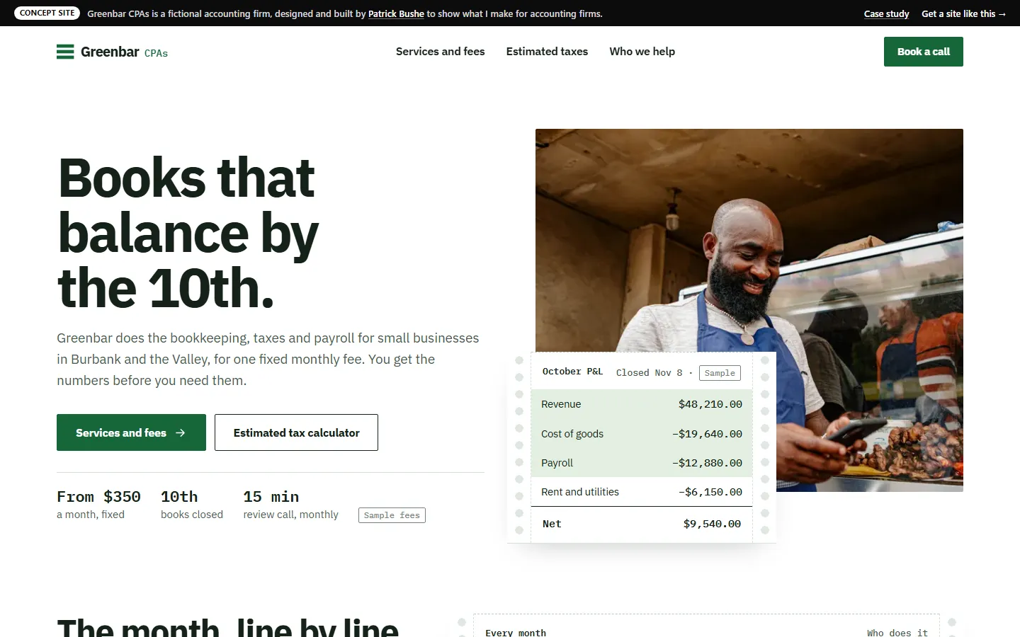 Greenbar CPAs home page on a desktop screen