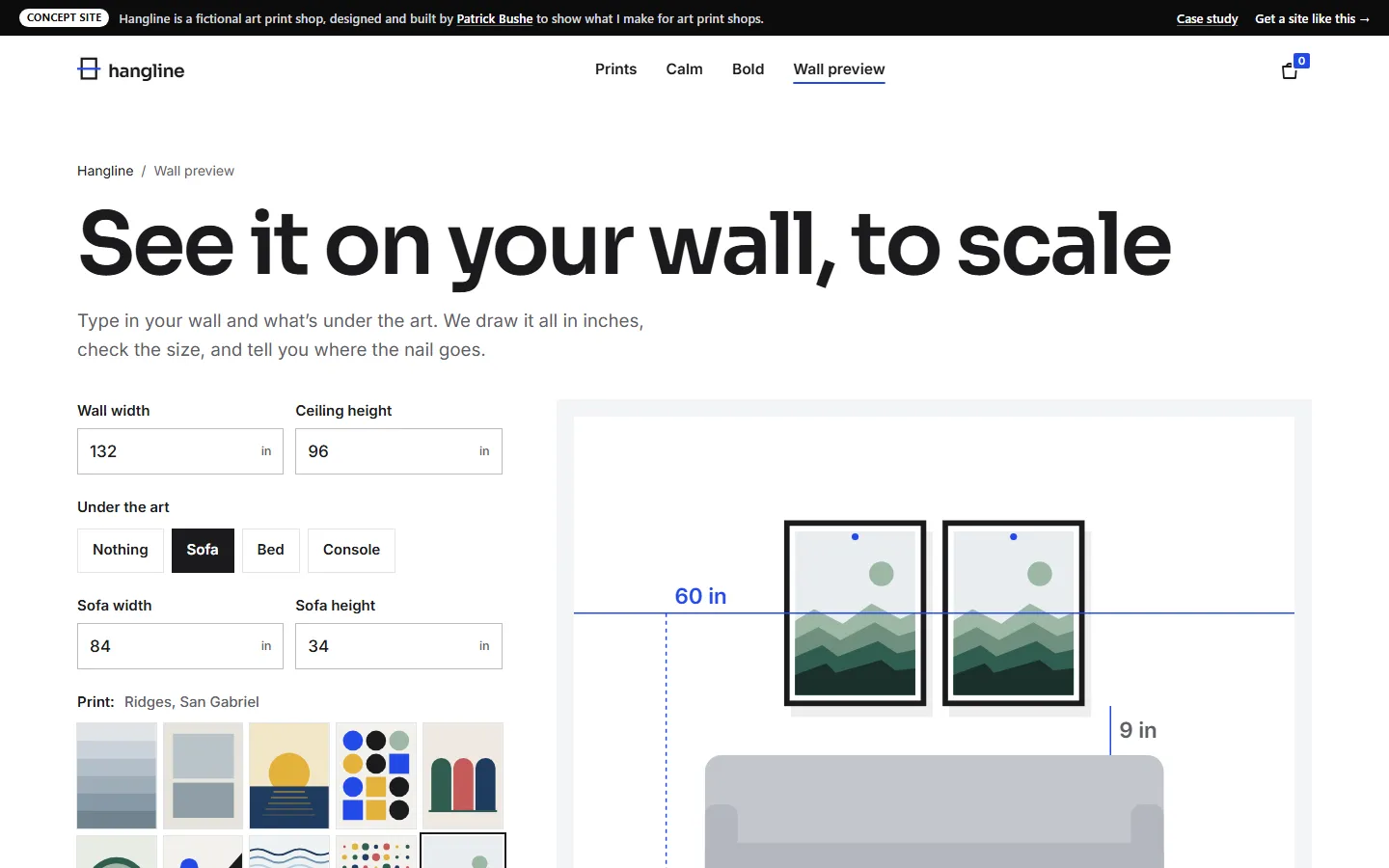 Hangline: Wall preview on a desktop screen