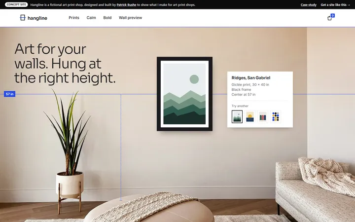 Hangline concept site, home page