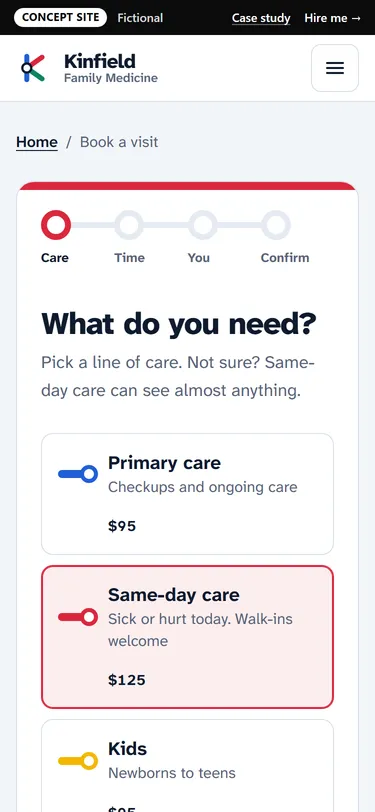 Kinfield Family Medicine: Booking on a phone