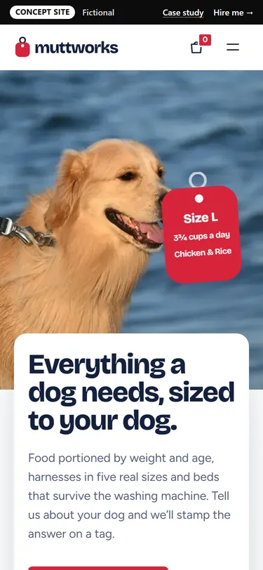 Muttworks home page on a phone