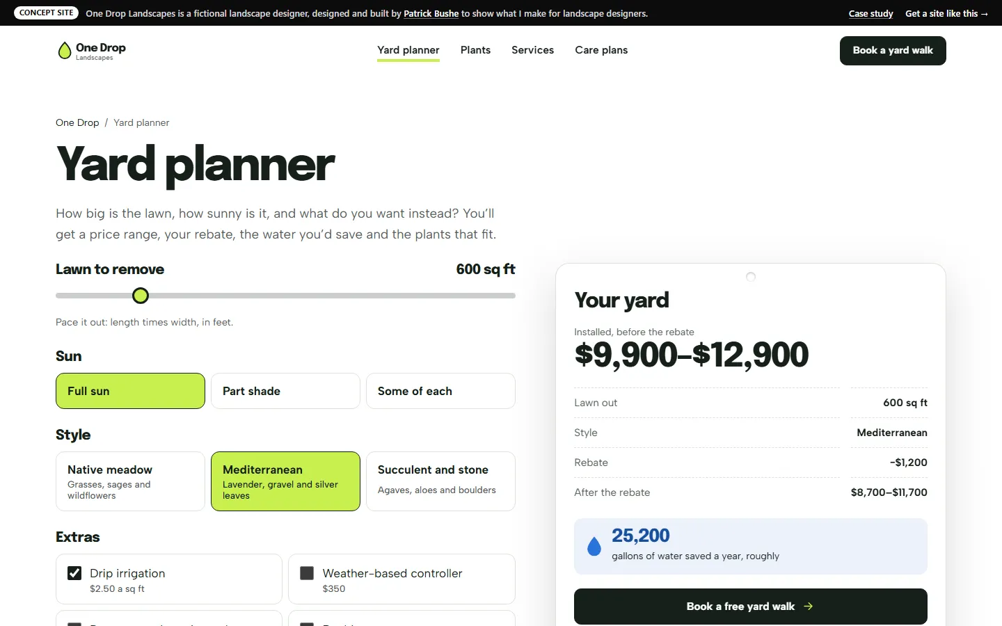 One Drop Landscapes: Yard planner on a desktop screen
