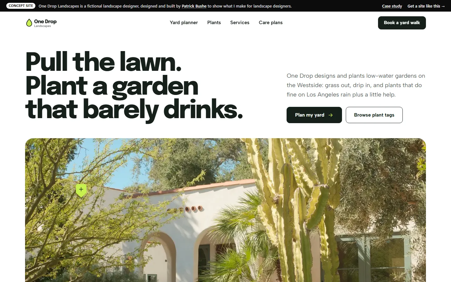 One Drop Landscapes home page on a desktop screen