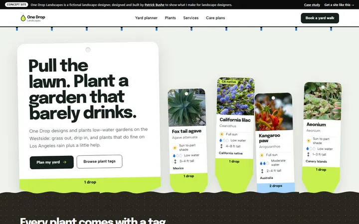 One Drop Landscapes concept site, home page
