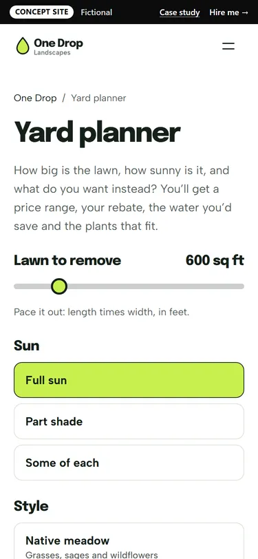 One Drop Landscapes: Yard planner on a phone