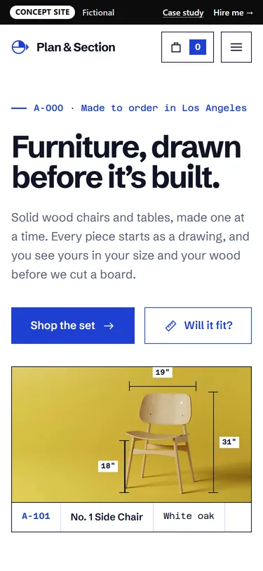 Plan & Section home page on a phone