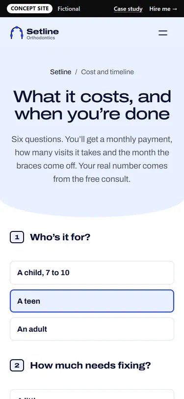 Setline Orthodontics: Cost and timeline planner on a phone