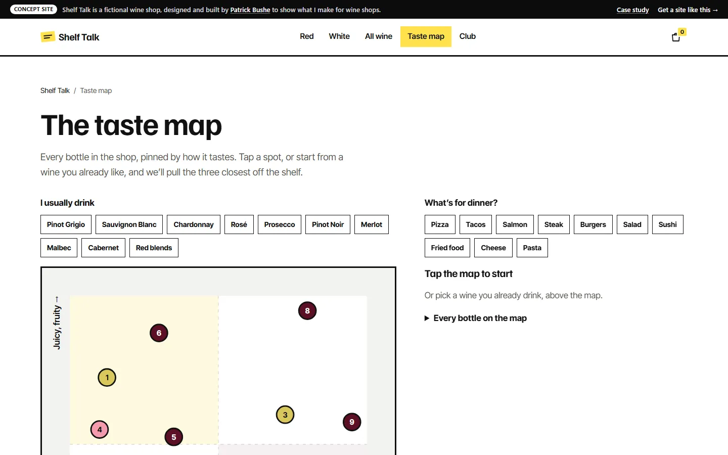 Shelf Talk: Taste map on a desktop screen