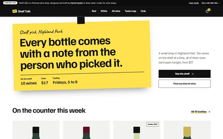 Shelf Talk concept site, home page