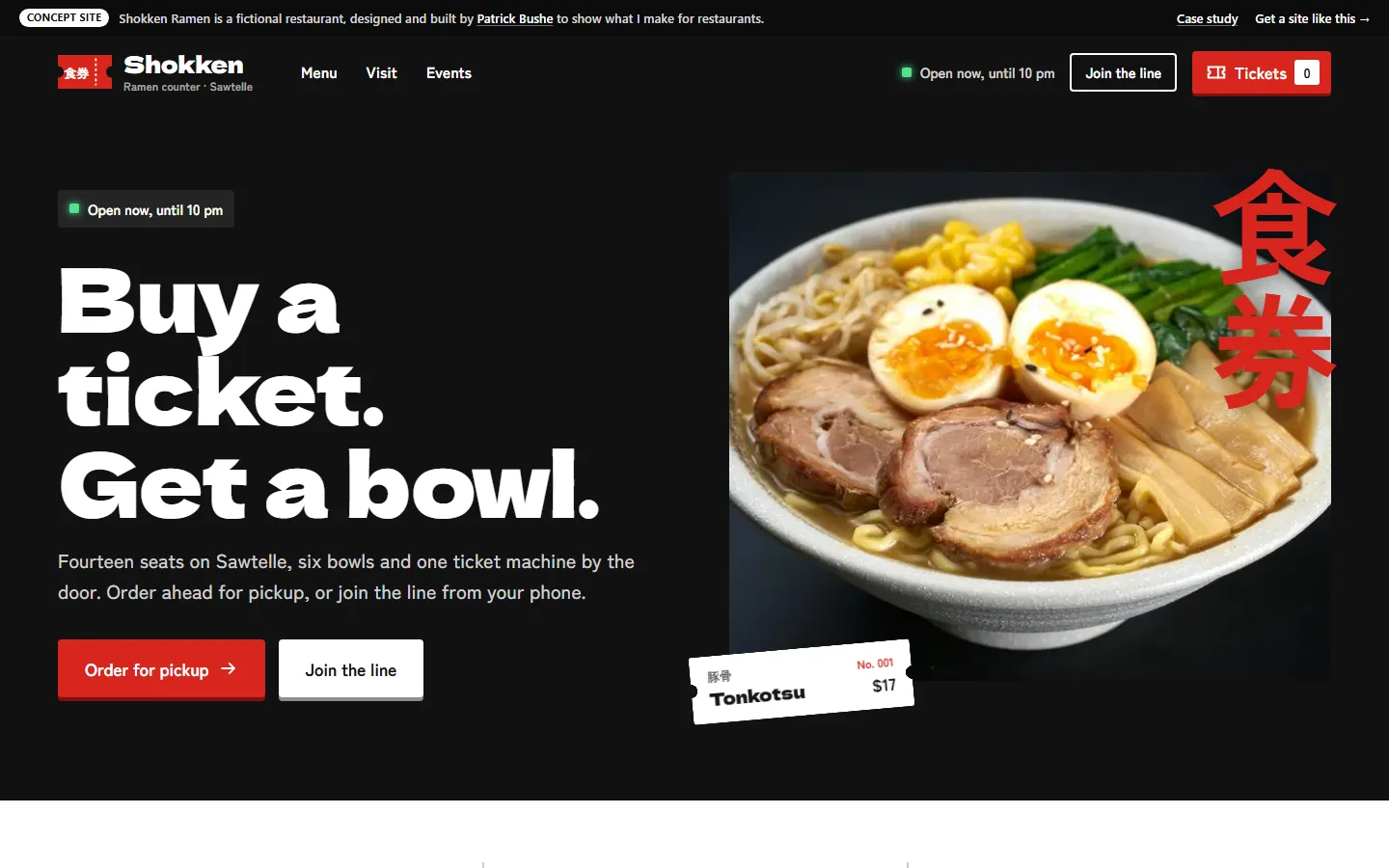 Shokken Ramen home page on a desktop screen