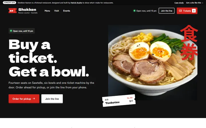 Shokken Ramen concept site, home page