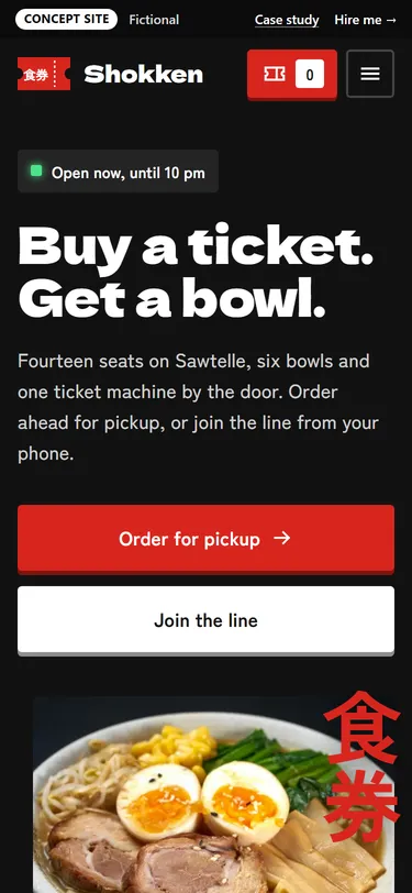 Shokken Ramen home page on a phone