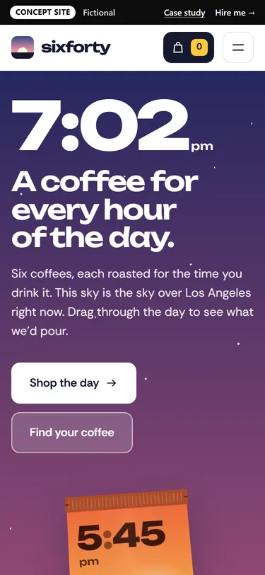 Sixforty Coffee home page on a phone