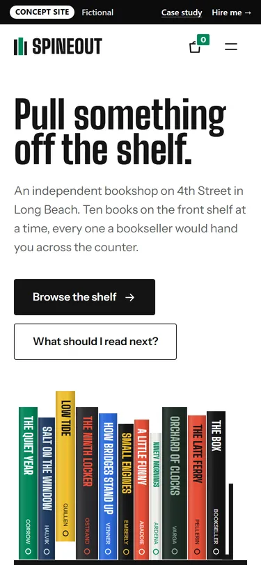 Spineout home page on a phone