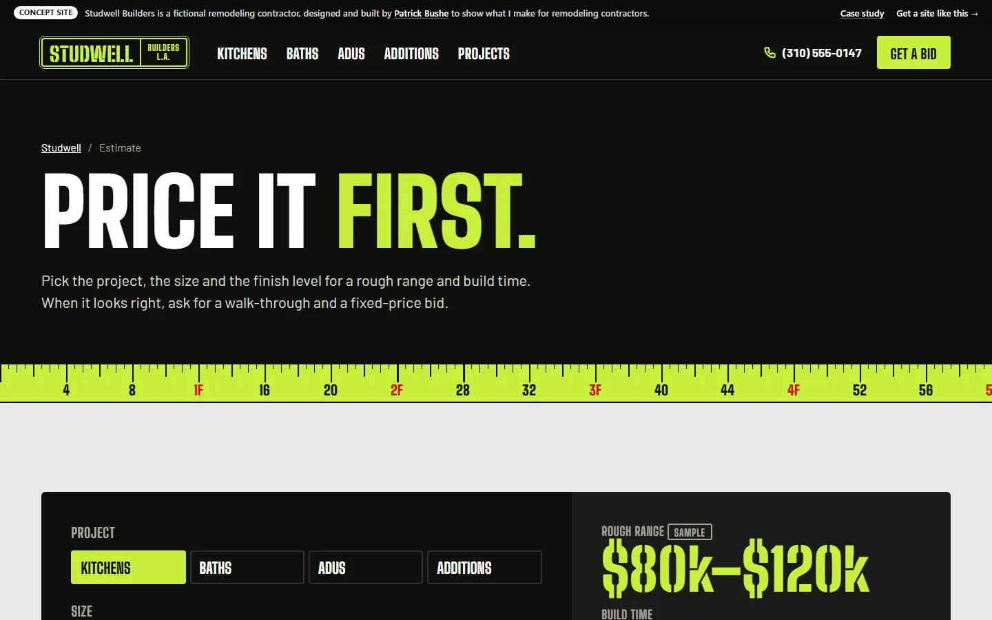 Studwell Builders: Rough estimate on a desktop screen