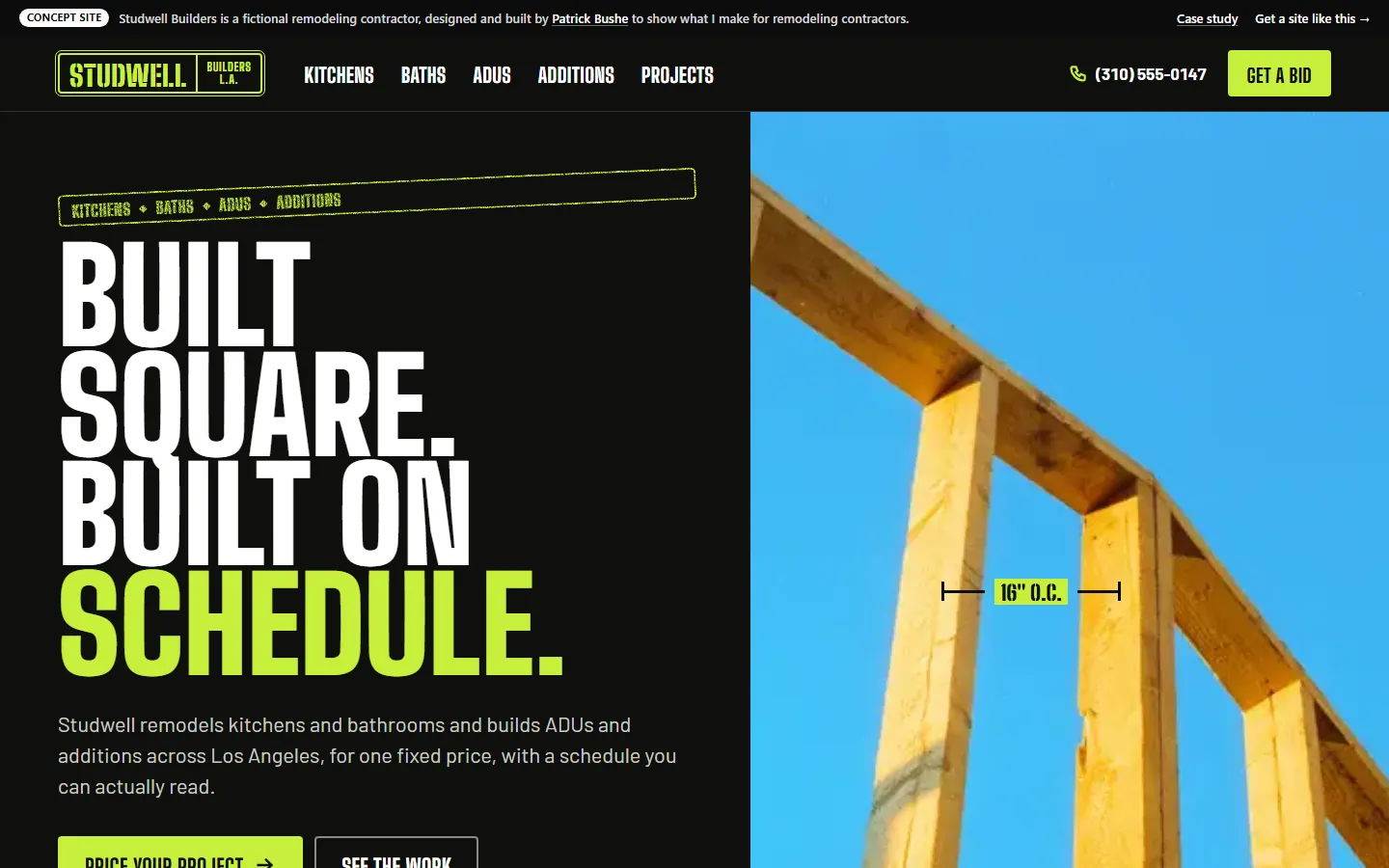 Studwell Builders home page on a desktop screen