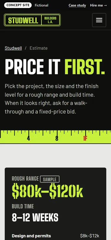 Studwell Builders: Rough estimate on a phone