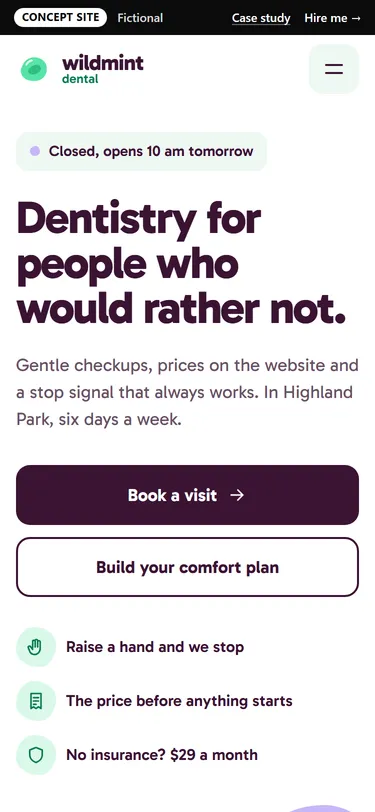 Wildmint Dental home page on a phone